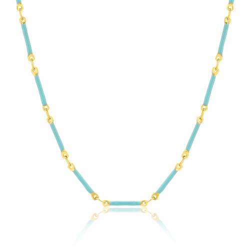 24Κ Yellow gold plated brass necklace, turquoise enamel bars.