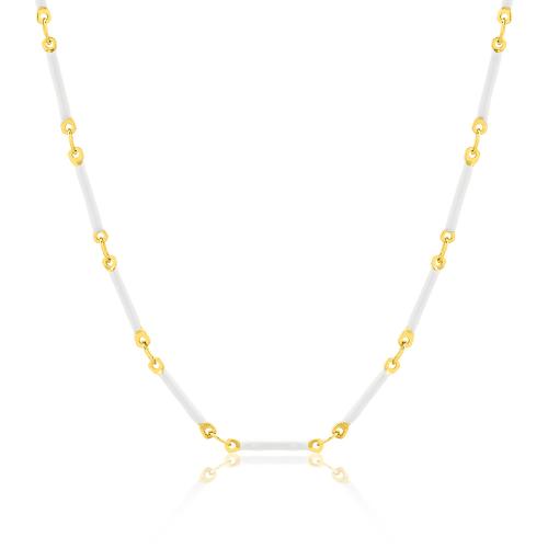 24Κ Yellow gold plated brass necklace, white enamel bars.