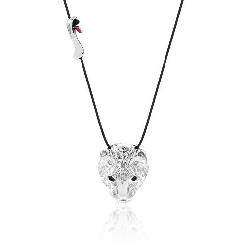Black cord alloy necklace, tiger.