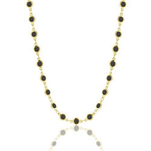 24Κ Yellow gold plated brass necklace, black solitaires.
