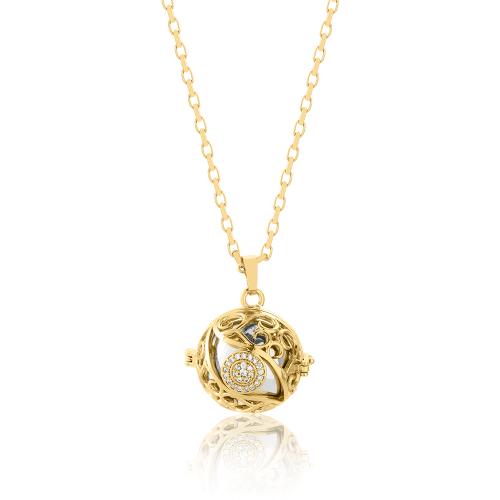 24Κ Yellow gold plated brass pregnancy necklace, ball with white cubic zirconia.