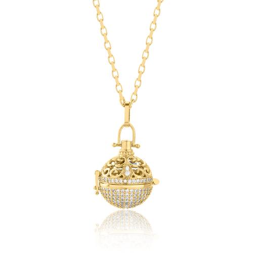 24Κ Yellow gold plated brass pregnancy necklace, ball with white cubic zirconia.
