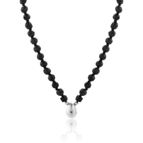 Men's rosary necklace, evil eye and black semi precious stones.