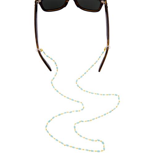 Sunglasses chain, yellow gold plated alloy, semi precious turquoise stones.