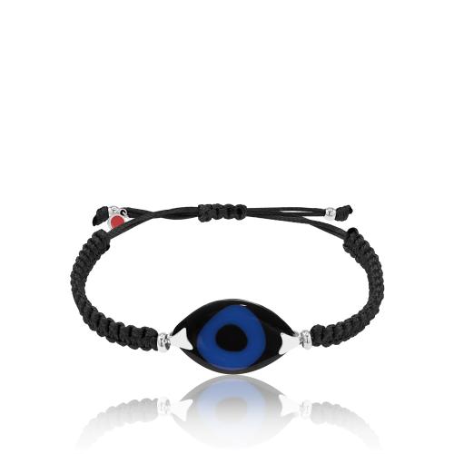 Macrame black bracelet, mother of pearl black and blue evil eye.