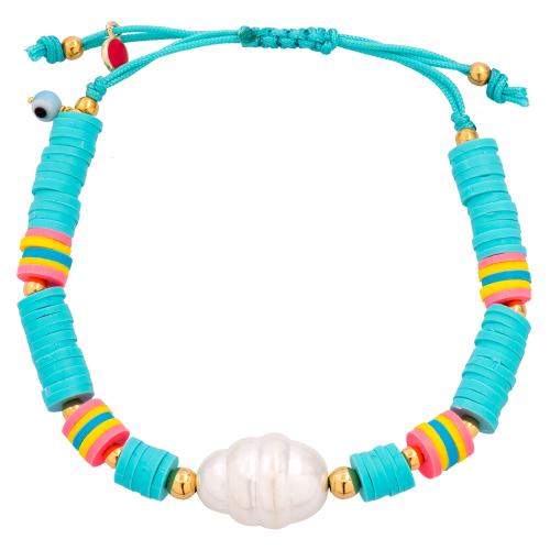Turquoise macrame bracelet, pearl and multicolor silicon circles.