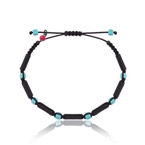 Black macrame bracelet, onyx and turquoise semi precious stones.