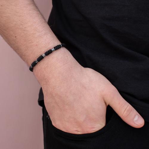 Black macrame bracelet, hemitite (semi precious stone).