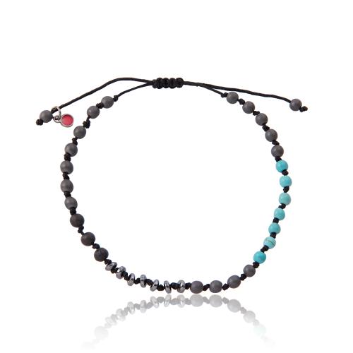 Black macrame bracelet, with onyx and turquoise stones.