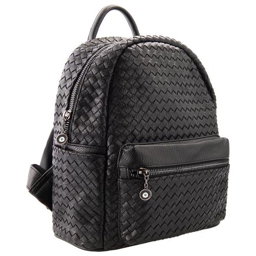 Black eco leather backpack, enamel evil eye. Dimensions 38x30cm.