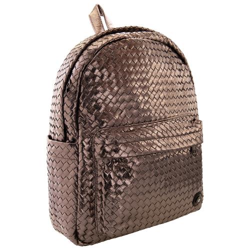 Τσάντα backpack, γκρι μεταλλικό οικολογικό δέρμα και μάτι από σμάλτο. Διαστάσεις 45x40εκ.