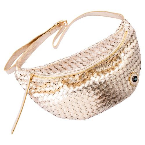 Gold braided belt bag, eco leather with enamel evil eye. Dimensions 40x22cm.