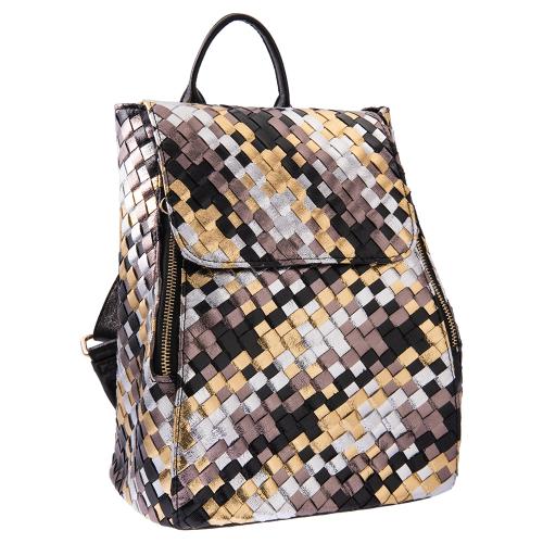 Τσάντα backpack, πολύχρωμο μεταλλικό οικολογικό δέρμα και μάτι από σμάλτο. Διαστάσεις 30x28εκ.