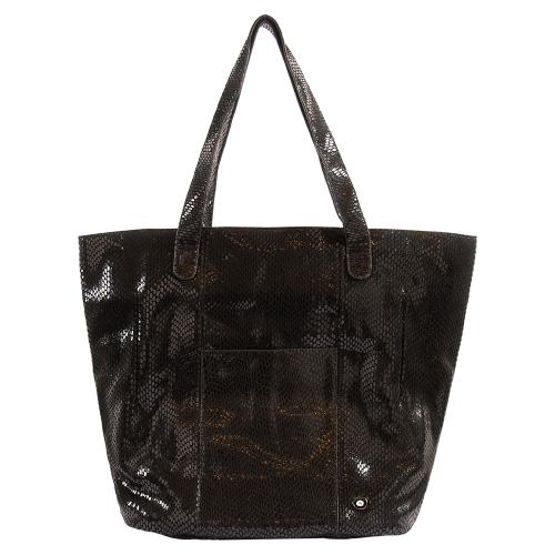 Shoulder bag, metallic black suede leather with enamel evil eye. Dimensions 47x38cm.