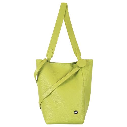 Shoulder bag, light green leather with enamel evil eye. Dimensions 30x31cm.