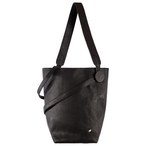 Shoulder bag, black leather with enamel evil eye. Dimensions 30x31cm.