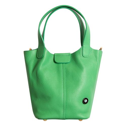 Crossbody bag, green leather with enamel evil eye. Dimensions 20x18cm.