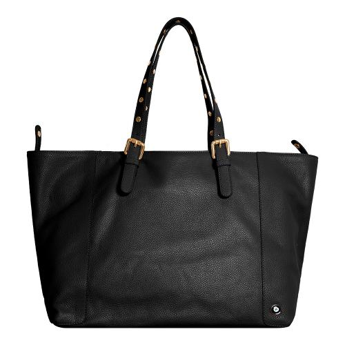 Shoulder bag, black leather with enamel evil eye. Dimensions 50x30cm.