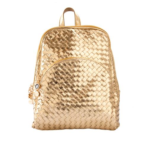 Τσάντα backpack, χρυσό μεταλλικό οικολογικό δέρμα και μάτι από σμάλτο. Διαστάσεις 35x25εκ.