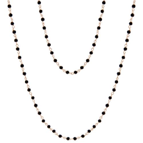 Rose gold plated brass rosary necklace, black onyx.