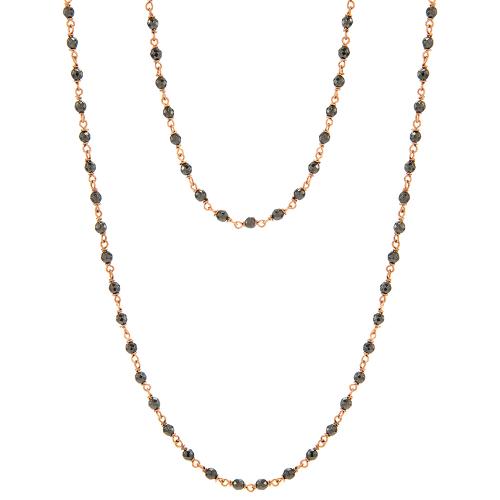 Rose gold plated brass rosary necklace, hematite.
