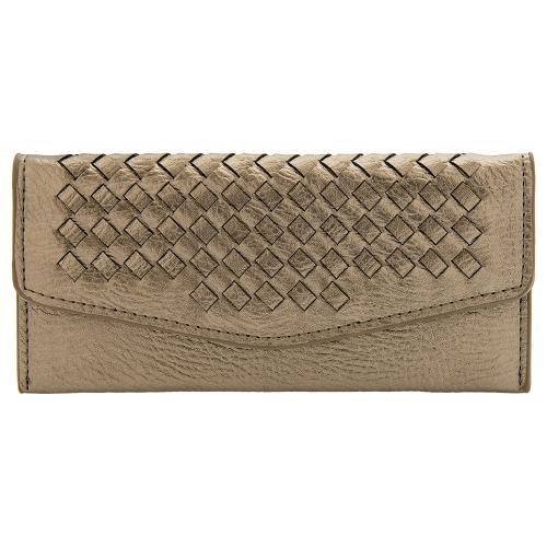 Metallic taupe eco leather braided wallet. Dimensions 19x09cm.