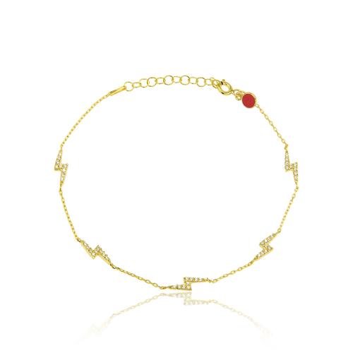 Yellow gold plated sterling silver bracelet, white cubic zirconia thunders.
