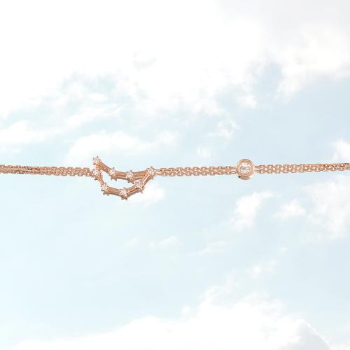 Zodiac constellation of Capricorn, rose gold plated sterling silver bracelet with white cubic zirconia.