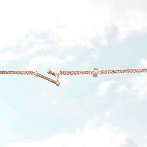 Zodiac constellation of Aries, rose gold plated sterling silver bracelet with white cubic zirconia.