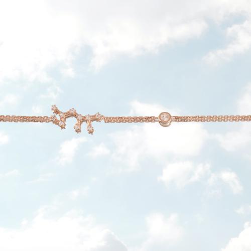 Zodiac constellation of Sagittarius, rose gold plated sterling silver bracelet with white cubic zirconia.