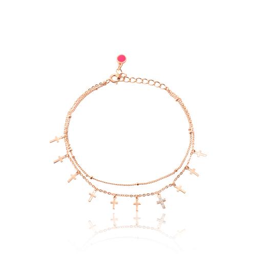 Rose gold plated sterling silver bracelet, cubic zirconia crosses.