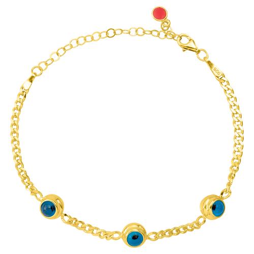 Yellow gold plated sterling silver bracelet, evil eyes.