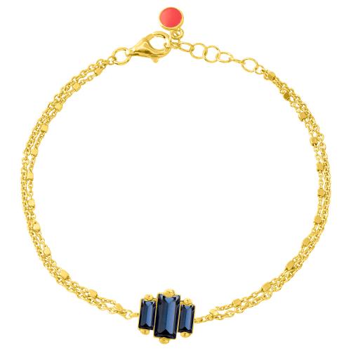 Yellow gold plated sterling silver bracelet, blue cubic zirconia.
