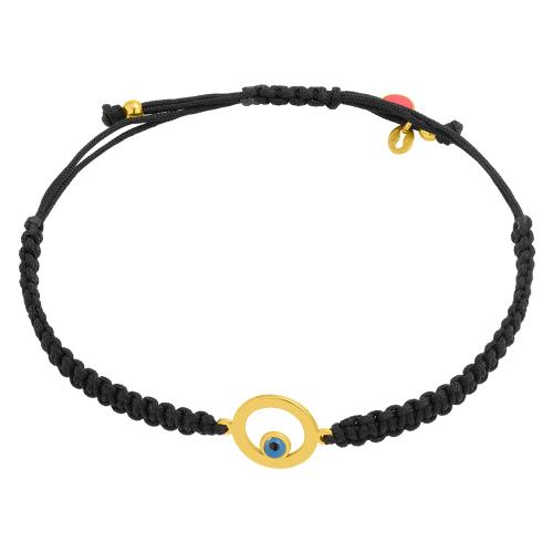 Βραχιόλι μαύρο μακραμέ, κύκλος κίτρινο επιχρυσωμένο ασήμι 925 και μάτι.