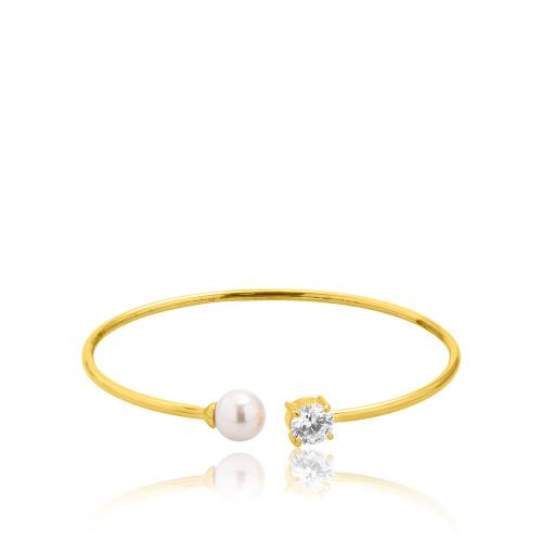 Yellow gold plated sterling silver bracelet, white cubic zirconia and pearl.