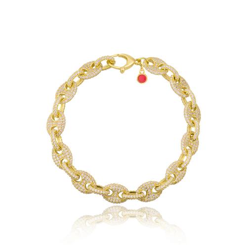 24Κ Yellow gold plated sterling silver bracelet, cubic zirconia ovals.