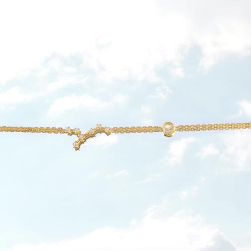 Zodiac constellation of Virgo, 24K yellow gold plated sterling silver bracelet with white cubic zirconia.