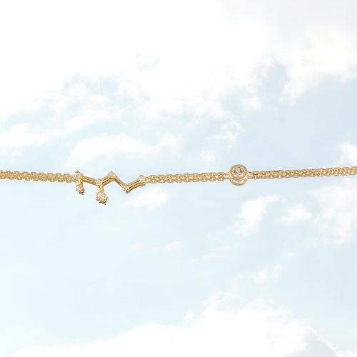 Zodiac constellation of Leo, 24K yellow gold plated sterling silver bracelet with white cubic zirconia.