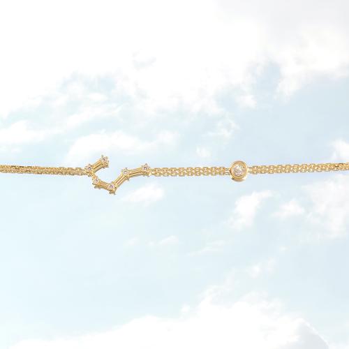 Zodiac constellation of Cancer, 24K yellow gold plated sterling silver bracelet with white cubic zirconia.