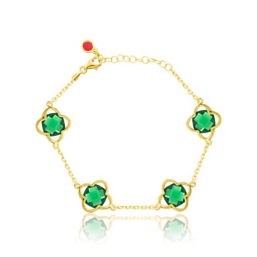 24Κ Yellow gold plated sterling silver bracelet, green semi precious stones.