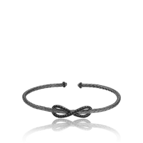 Black rhodium plated sterling silver bracelet, black cubic zirconia infinity.