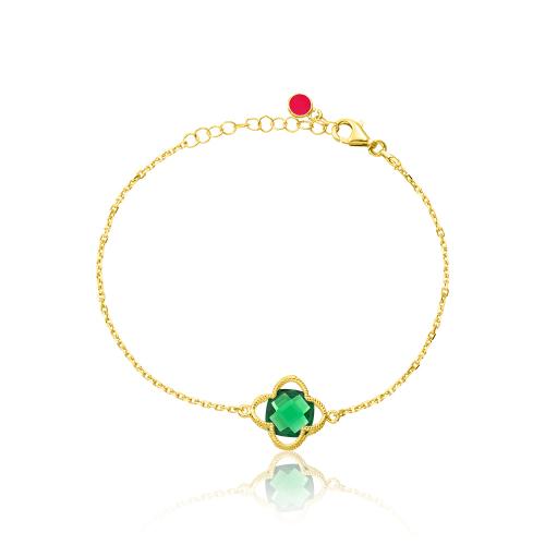 24Κ Yellow gold plated sterling silver bracelet, green semi precious stone.