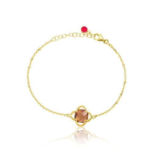 24Κ Yellow gold plated sterling silver bracelet, brown semi precious stone.