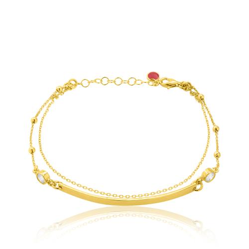 24K Yellow gold plated sterling silver bracelet, identity balls and solitaires.