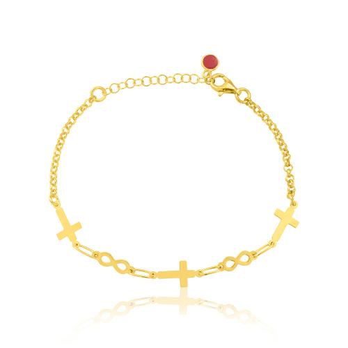 24K Yellow gold plated sterling silver bracelet, crosses and infinities.
