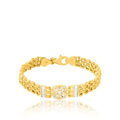 24K Yellow gold plated sterling silver bracelet, white cubic zirconia.