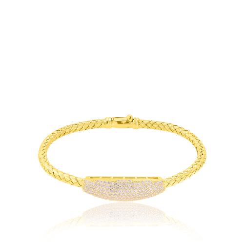 24Κ Yellow gold plated sterling silver bracelet, white cubic zirconia oval.