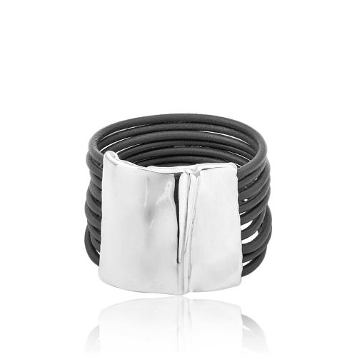 Sterling silver and leather bracelet, magnetic clasp.