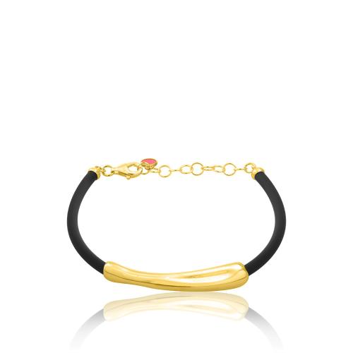 Black rubber bracelet, 24Κ Yellow gold plated sterling silver bar.