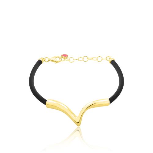 Streamline® ID Bracelet in Black Rubber with Diamonds and 18K Yellow Gold,  8mm | David Yurman